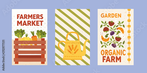 Bild auf Leinwand farmers market and organic farm banners vector illustration garden vegetables fr