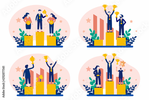 award ceremony vector illustrations on podiums podium trophy victory celebration success winners prize