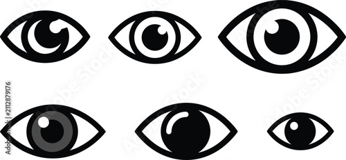 Eye icon vector set featuring human vision eyeball view look observation watch visibility look and security interface symbols