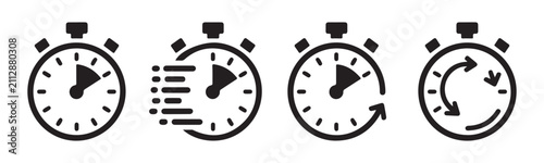 Obraz na płótnie Chronometer timer icons set showing speed and interval functionality for athletic and office software
