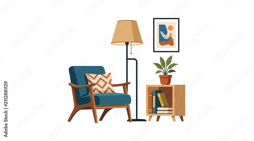 Fototapeta premium Cozy Living Room Corner with Armchair and Decor