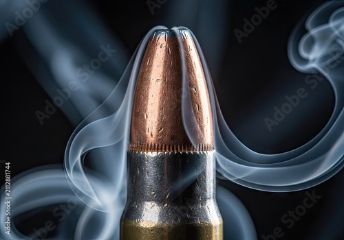 Close up copper bullet point with artistic smoke swirls