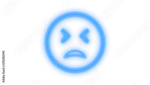 Fotografie Colorful neon sad frowning emoticon icon with squeezed closed eyes representing frustration disappointment anger and pain isolated on transparent background
