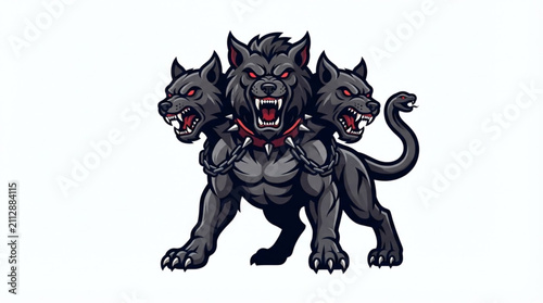 Fotografía Cerberus Mythological Three Headed Monster Dog Mascot Vector Illustration