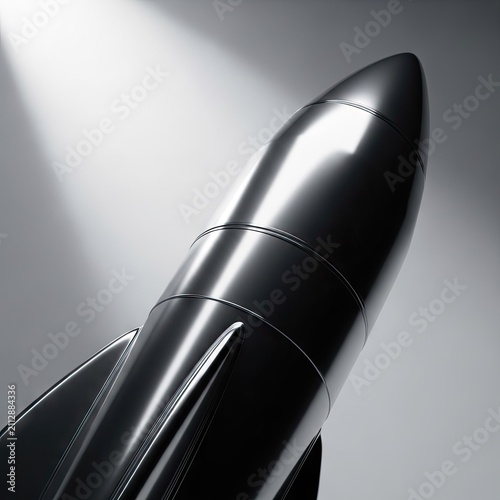 Close-up of sleek metallic rocket ship exterior.