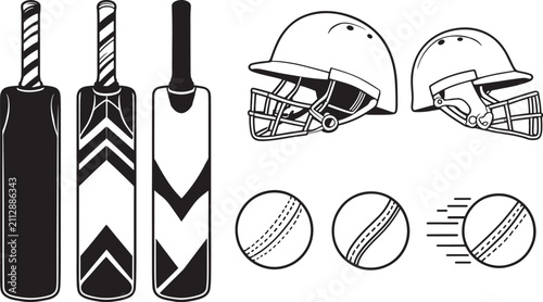Realistic Cricket Bats Helmets and Leather Balls Equipment Vector
