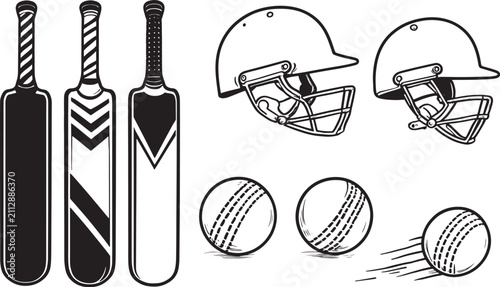 Realistic Cricket Bats Helmets and Leather Balls Equipment Vector