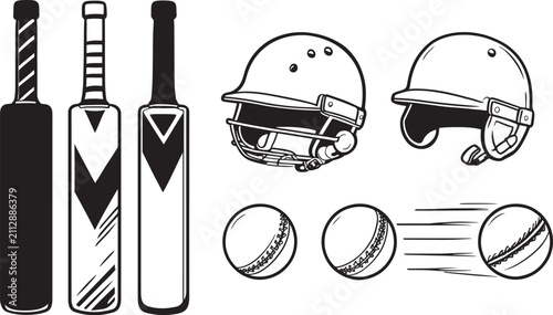 Realistic Cricket Bats Helmets and Leather Balls Equipment Vector