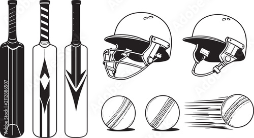 Realistic Cricket Bats Helmets and Leather Balls Equipment Vector
