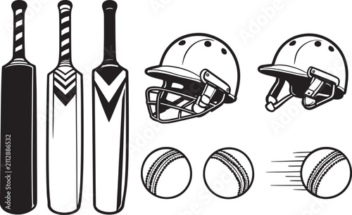 Realistic Cricket Bats Helmets and Leather Balls Equipment Vector