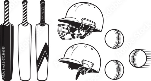 Realistic Cricket Bats Helmets and Leather Balls Equipment Vector