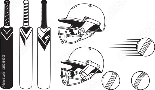 Realistic Cricket Bats Helmets and Leather Balls Equipment Vector