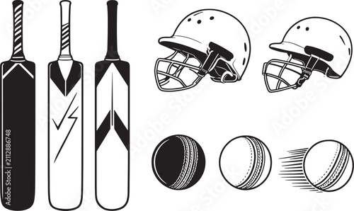 Realistic Cricket Bats Helmets and Leather Balls Equipment Vector