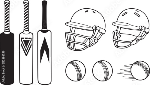 Realistic Cricket Bats Helmets and Leather Balls Equipment Vector