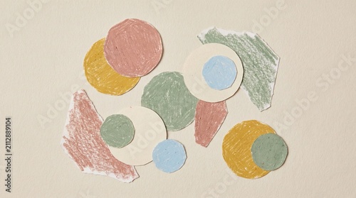 Retro Crayon Collage Art,Naive Kids Collage Style,Playful Halftone Doodle Art, Colorful Crayon Collage on Textured Paper Background