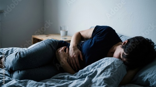 Person Experiencing Abdominal Pain While Lying In Bed