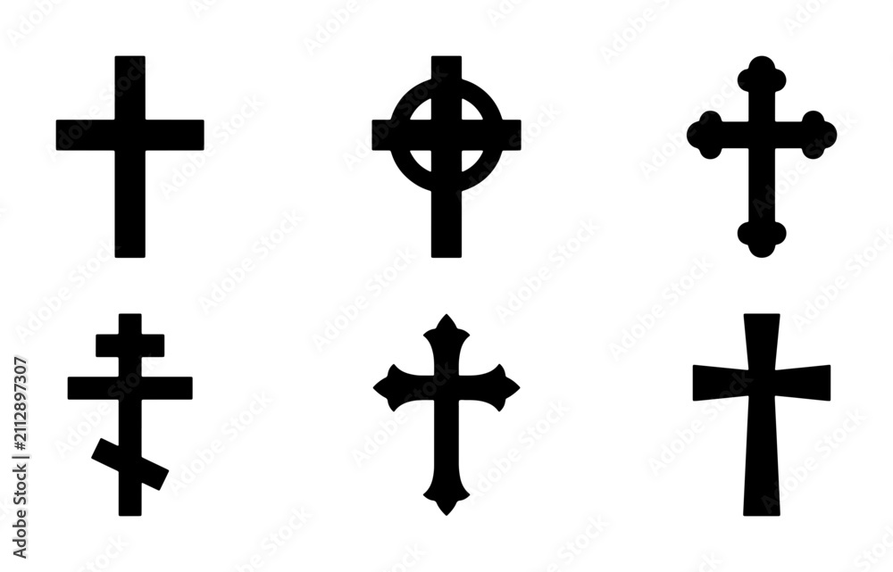 Fototapeta premium Christian Cross Icons Set, Religious Symbols Collection, Faith and Spirituality Vector Graphics