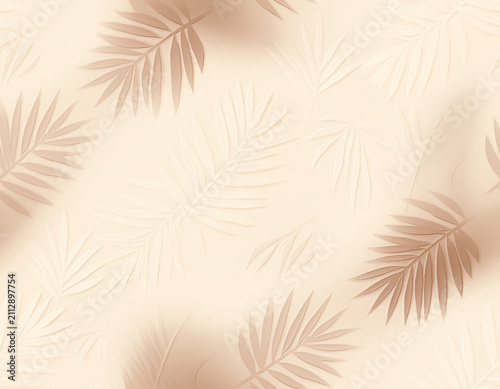 Seamless warm neutral tactile soft palm leaf shadow pattern, tone-on-tone blush texture for wallpaper, wrapping paper, textile and background design, minimalist boho quiet-luxury repeat