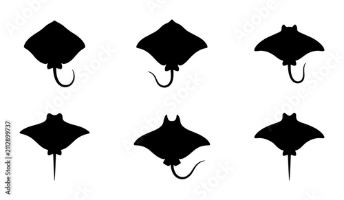 Stingray Silhouettes, Marine Life Vector Icons, Ocean Animal Graphics, Aquatic Creature Set