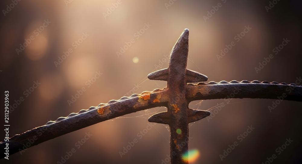 Fototapeta premium Close up of barbed wire symbolizing conflict and restriction