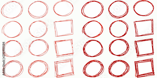 фотографія Red Hand drawn Circles And Squares Pattern On White Background