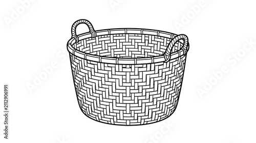 Принти на полотні Woven wicker laundry basket line art illustration.