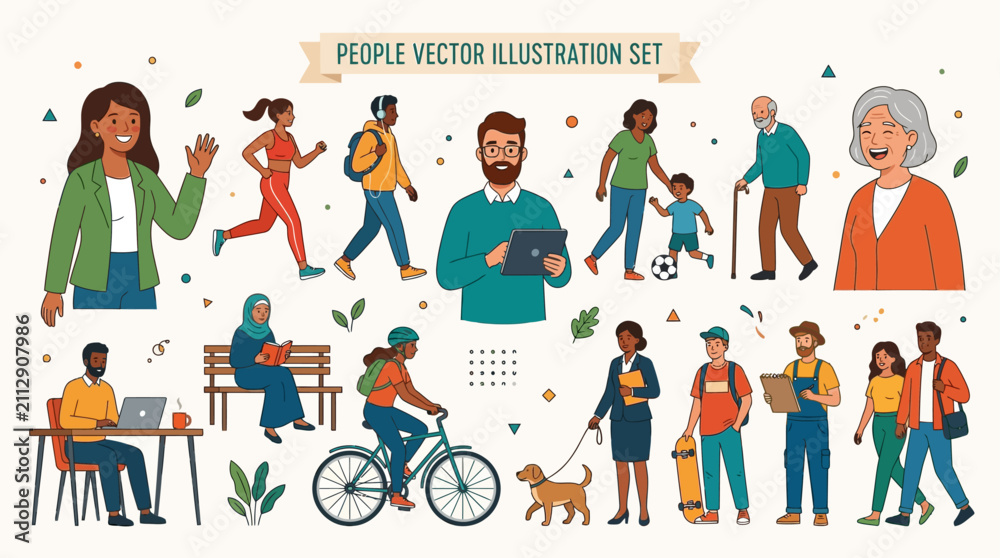 Fototapeta premium Diverse people vector illustration set