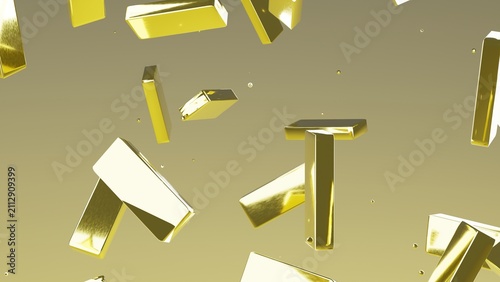 Fotografía Shiny gold bars tumbling through a soft golden atmosphere