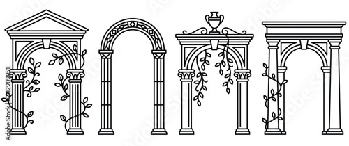 Bild auf Leinwand Classic architectural archways collection with decorative climbing vines