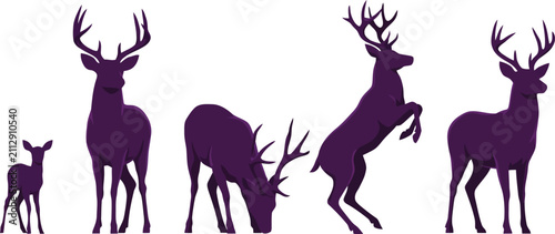 Cuadro en lienzo Four purple cartoon reindeer standing in a row antlers