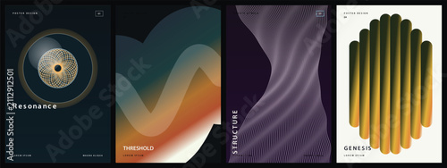Tableau sur toile Abstract geometric poster set with 4 vector designs, modern gradient wave and st
