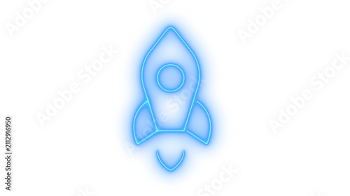 Картината върху платно Glowing neon rocket ship launch icon isolated on transparent background