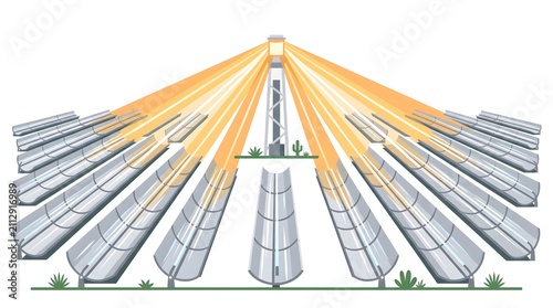 Concentrated Solar Mirror Field Texture — Silver Amber Renewable Energy Bold Vector