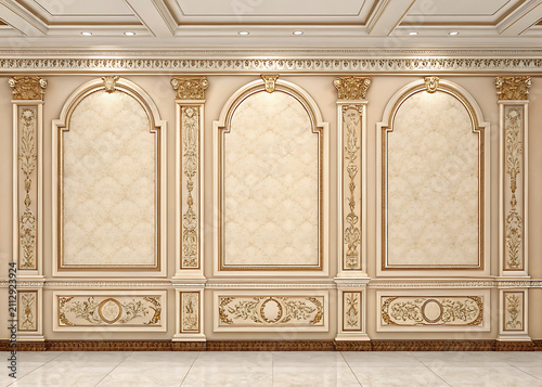 Luxurious palace wall with decorative sandstone textures and elegant molding, clean vector illustration, premium advertising background