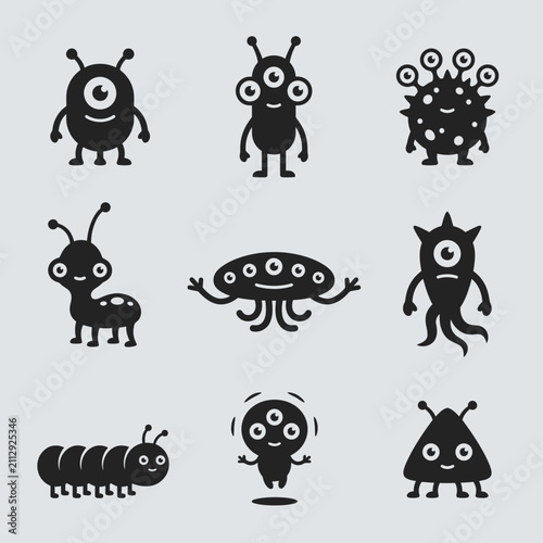 Set of Cute Cartoon Alien Creatures - Vector Icons