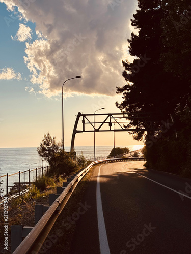 Sochi city landscape, sunset road.