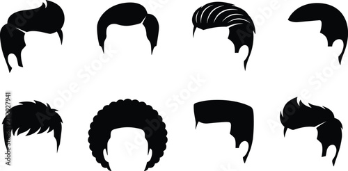 Fotografie Men hair styles black silhouette vector set featuring various male haircuts pomp