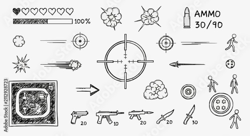 Fotografie Military Ammo and Weaponry Concept Art.