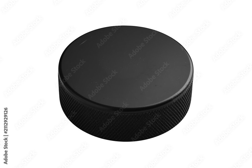 Fototapeta premium Black ice hockey puck with textured edge isolated on transparent background