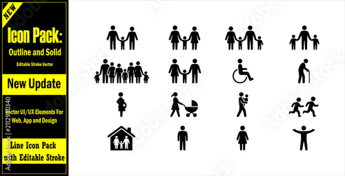 People and family life stage icons for social demographics. Essential Minimal Vector Icons