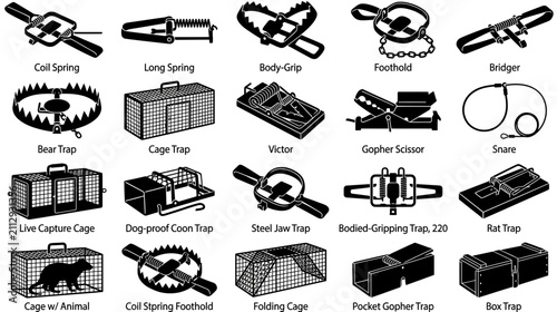 Collection of Animal Traps and Cages Vector Icons