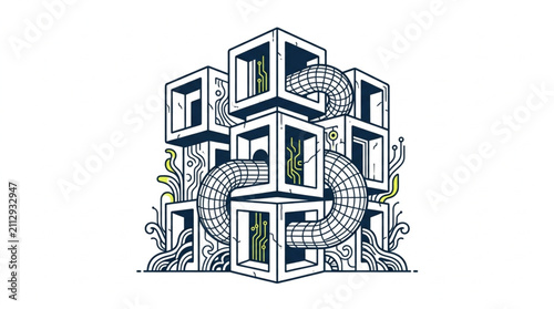 фотографія Abstract Geometric Building with Nature and Patterns.