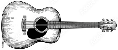 Photography Hand-drawn acoustic guitar sketch on white background