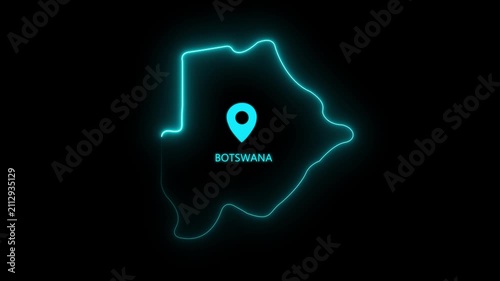 Botswana Map Outline with Location Pin Loop, Southern Africa Country Border, Digital Navigation, Travel, Tourism, Geography, Global Business Motion Graphics..