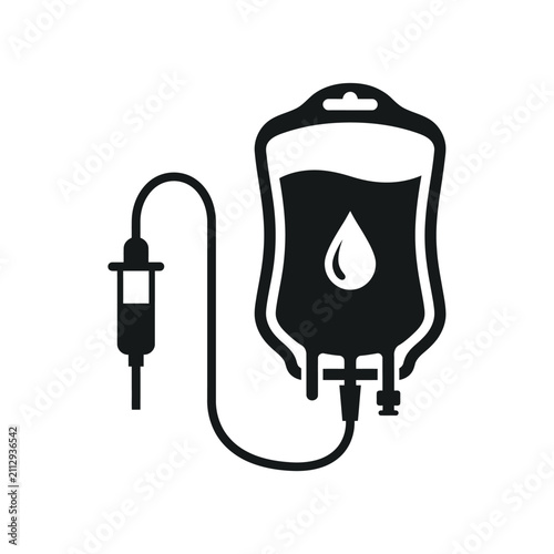 Blood bag silhouette icon, isolated on white background, flat vector.