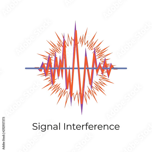 Foto Signal interference featuring sharp orange and purple waveforms overlapping to r