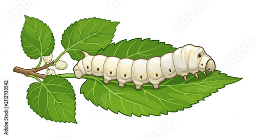 Bild auf Leinwand silkworm caterpillar on mulberry leaf vector illustration