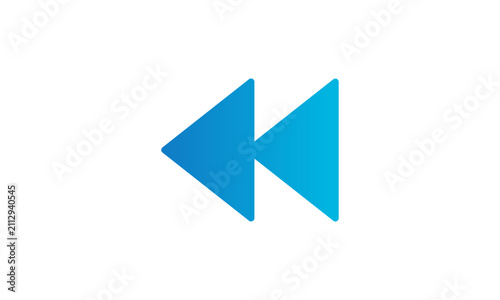 Blue double arrow pointing left vector icon for rewind media control and navigation