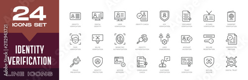 Identity Verification Line Icons Set - Digital Identity, KYC, Editable Stroke Vector Collection
