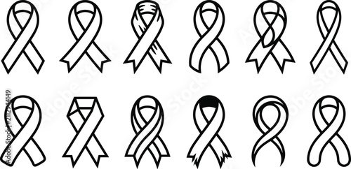 Foto Black awareness ribbon silhouette collection, advocacy support icons, remembranc